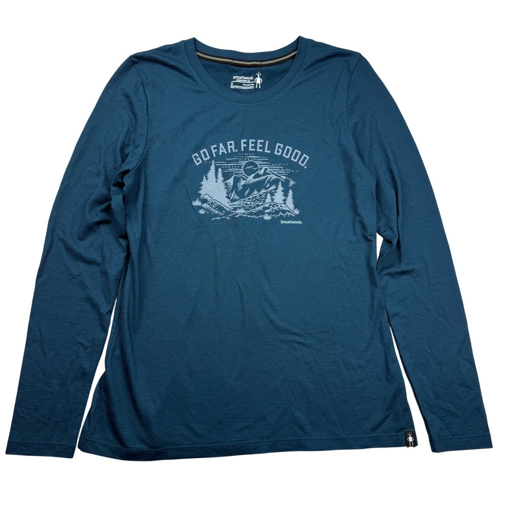 Smartwool Merino Sport 150 Long Sleeve Graphic Tee Teal Blue Mountain Small
